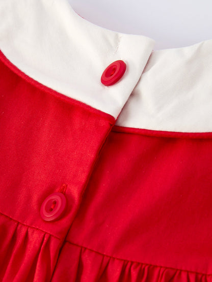 Red Ruffle Heart Embroidered Girls Dress - Valentine Style