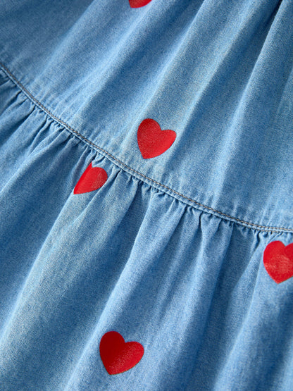 Denim Heart Dress for Girls – Long Sleeve Valentine Outfit