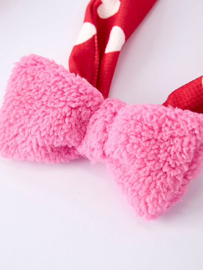 Valentine Pink Sherpa Heart Top with Red Heart Leggings and Bow Headband