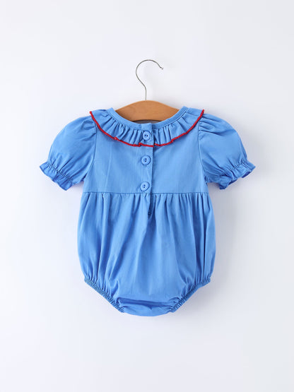 Valentine's Day Baby Girl Heart Applique Blue Romper
