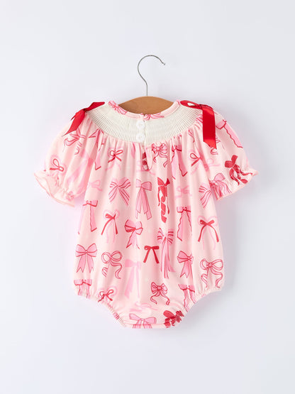 Girls' Valentine's Day Heart Bow Embroidered Baby Romper