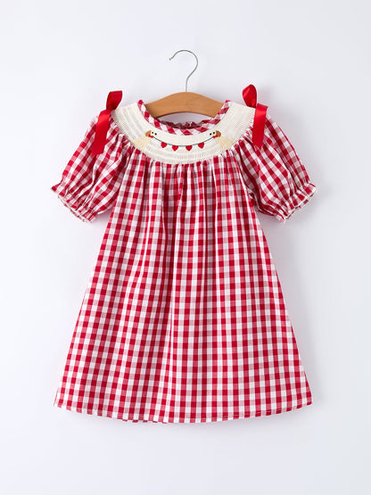 Valentine Red Plaid Dress with Smocked Heart Dog Detail and Bows