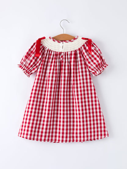 Valentine Red Plaid Dress with Smocked Heart Dog Detail and Bows