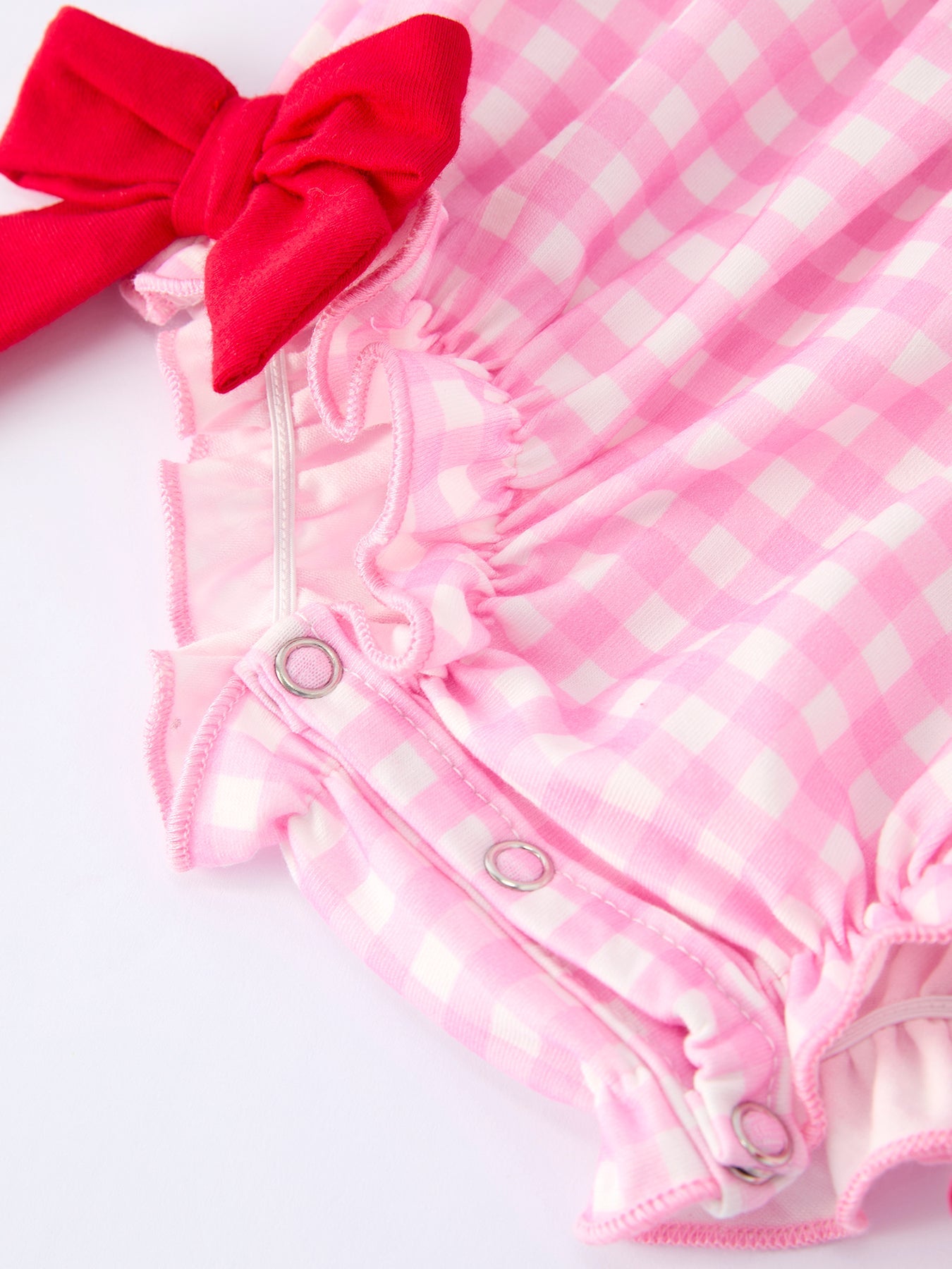 Girls' Valentine's Day Heart-embroidered Plaid Baby Romper
