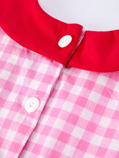 Valentine Pink Plaid Girls Dress with Red Hearts and Bows