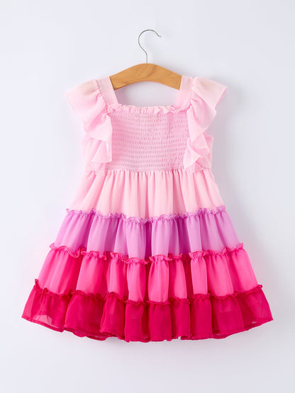 Ombre Ruffle Dress for Girls – Pink Gradient Layers