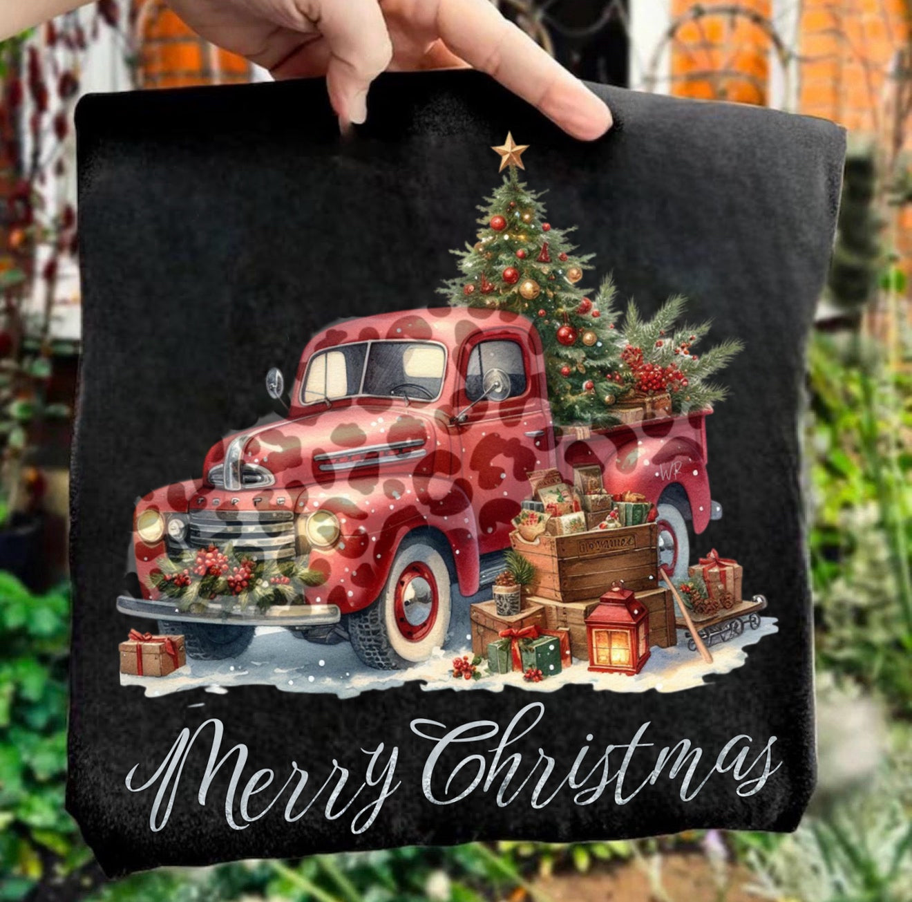 Leopard Red Truck Merry Christmas