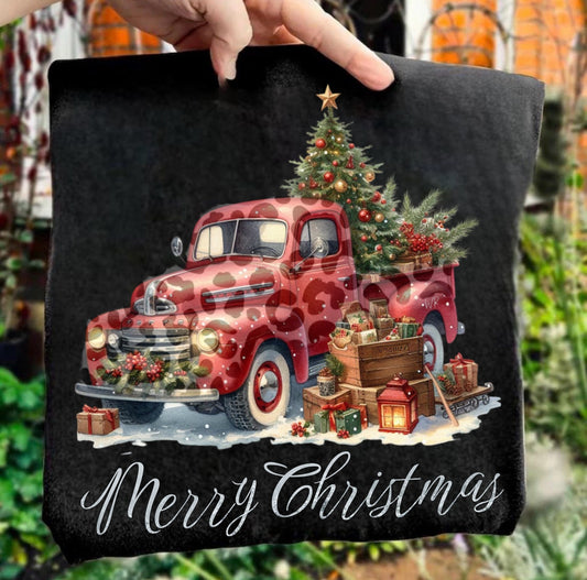 Leopard Red Truck Merry Christmas