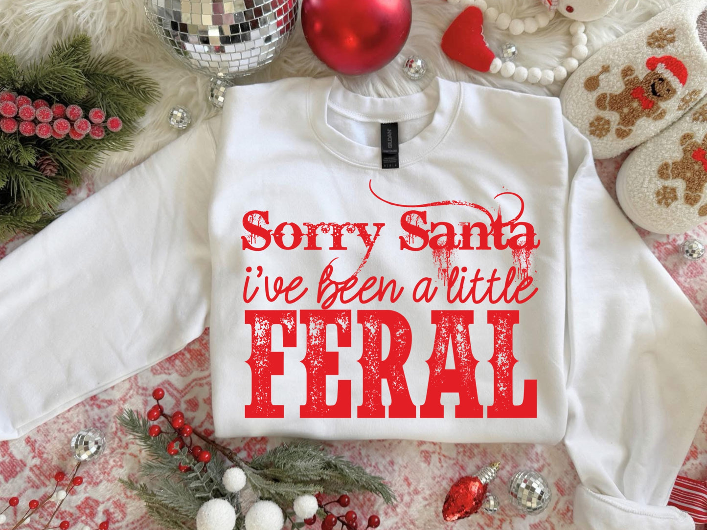 Sorry Santa I’ve Been a Little Feral Christmas Shirt – Graphic Tee, Long Sleeve & Crewneck