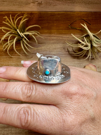 Adjustable Cowboy Hat Ring – Kingman Turquoise, Navajo Handmade by Robby Manuelito