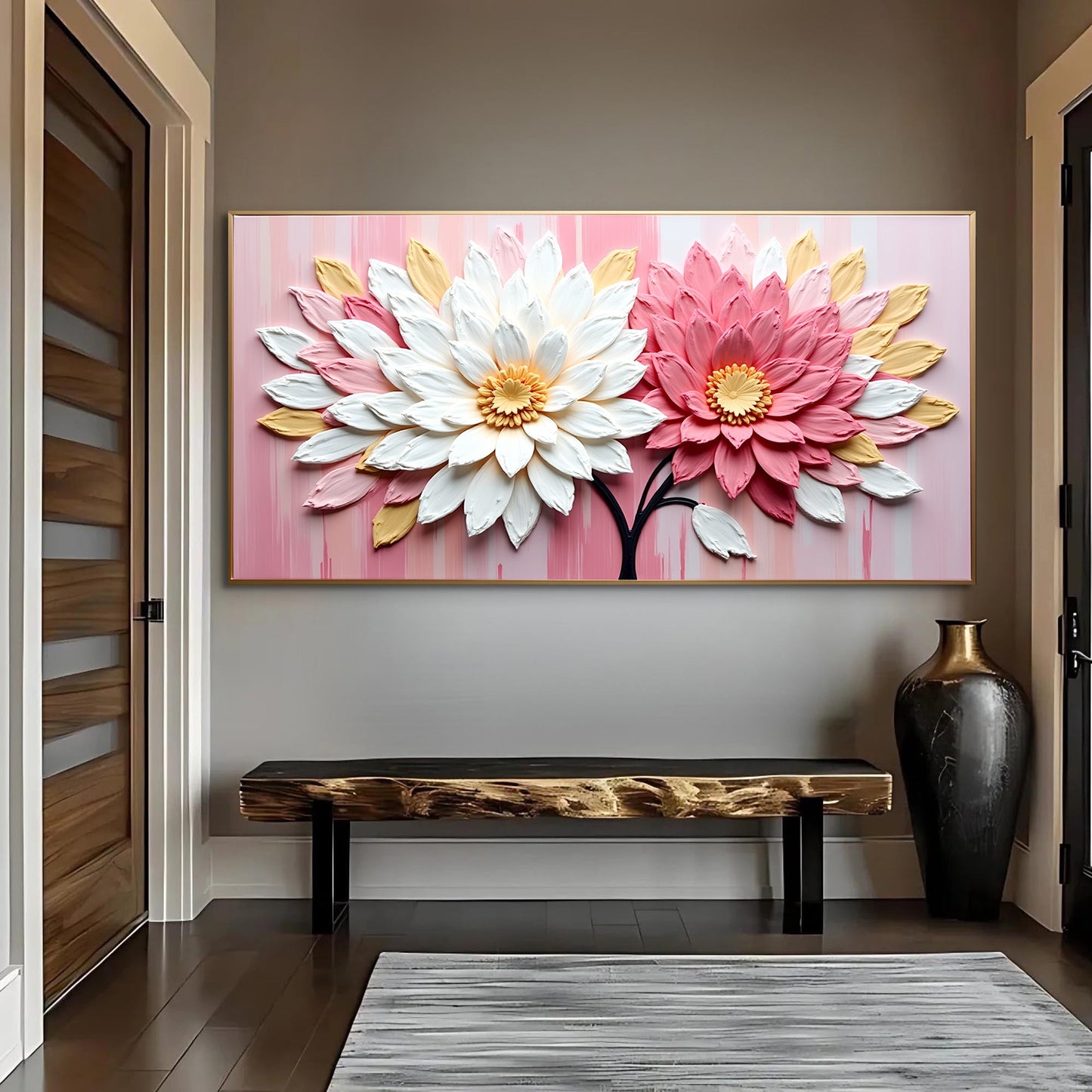 Blushing Blooms Pink Impasto Wall Art