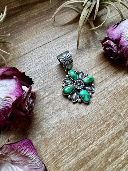 Flower Pendant with Sonoran Gold Turquoise – Option 2 – Sterling Silver