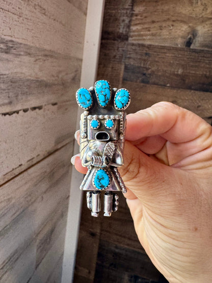 The Kachina Ring – Size 8 – Sterling Silver – Kingman Turquoise – Navajo Handmade