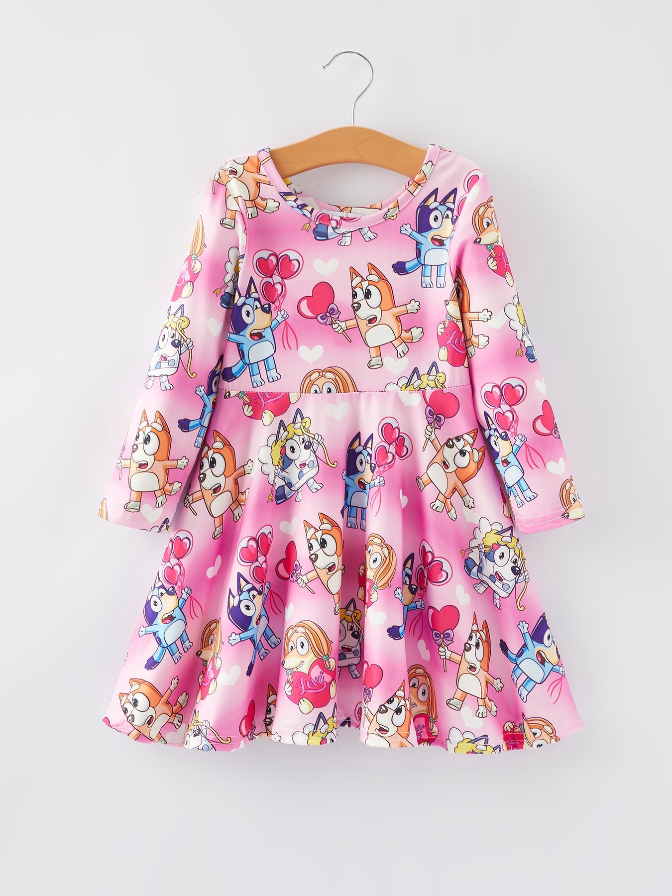 Pink Print  Girls Long Sleeve Girls Twirly Dress