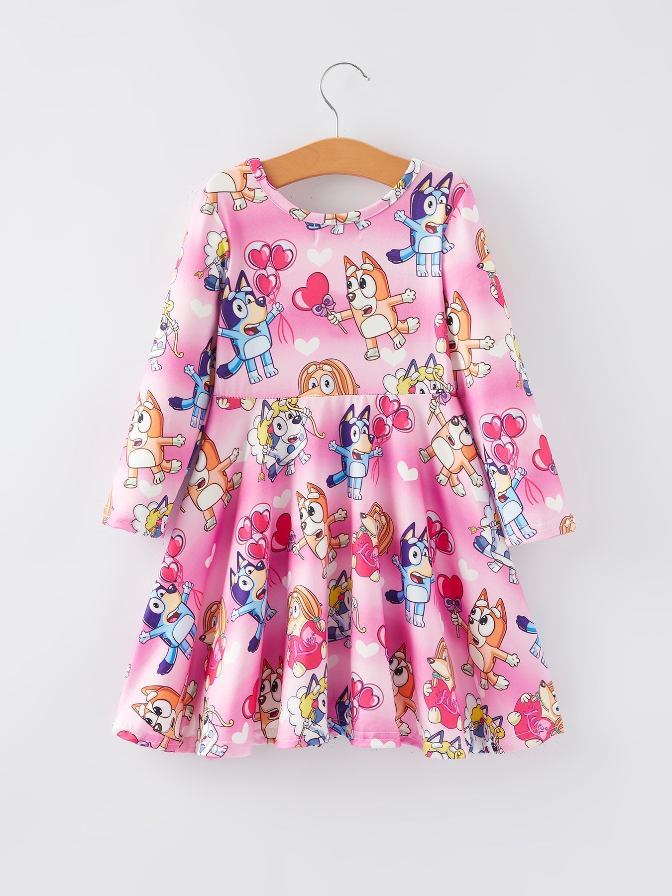 Pink Print  Girls Long Sleeve Girls Twirly Dress
