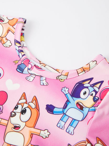 Pink Print  Girls Long Sleeve Girls Twirly Dress