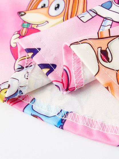 Pink Print  Girls Long Sleeve Girls Twirly Dress