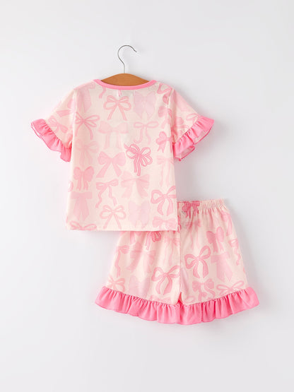 Girls Pink Bow Print Pajamas Set