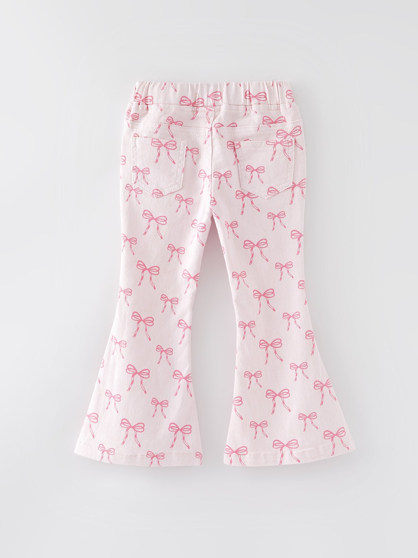 Fall Girls Pink Bow Print Elastic Flared Jeans Denim pant