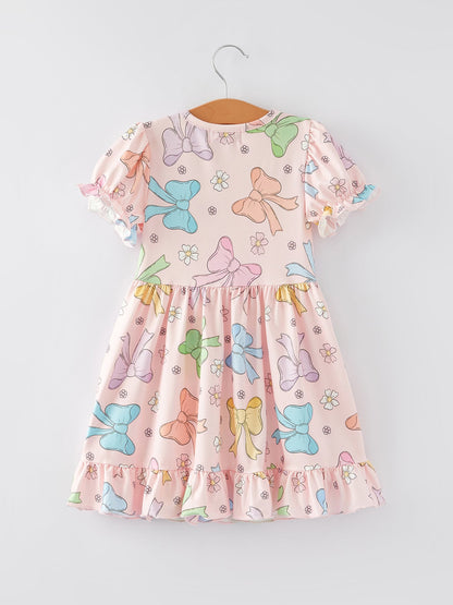 Colorful Bow Print Ruffles Girls Dress