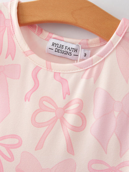 Bow Print Flying Sleeve Girls Dress