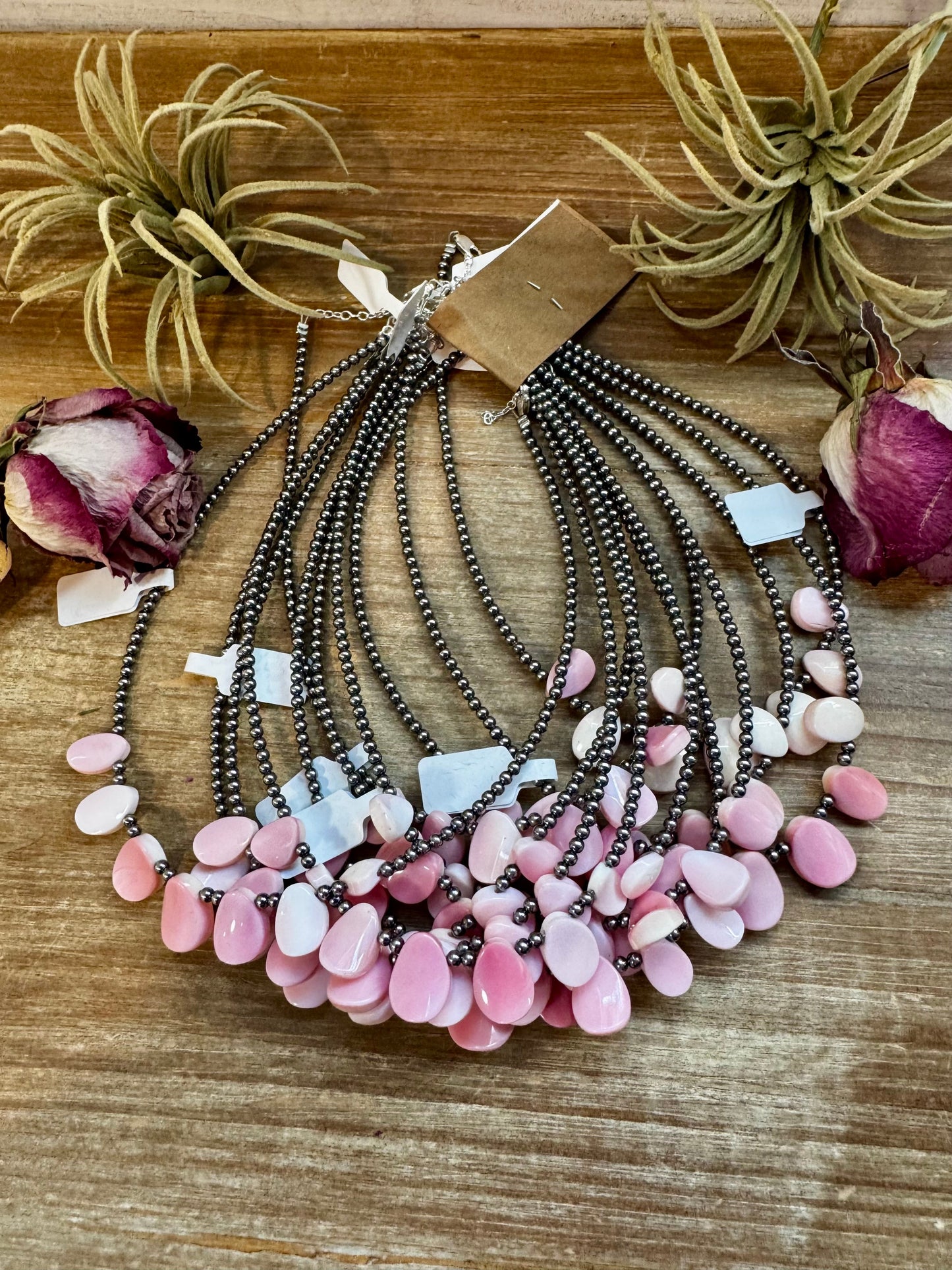 14" Pink Conch Petal Choker – 3mm Sterling Silver Pearls