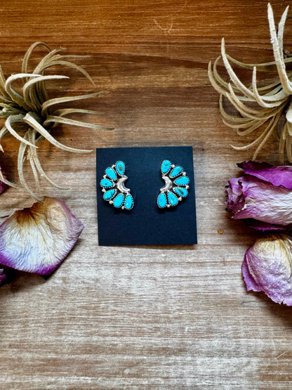 Kingman Turquoise Cluster Earrings – Sterling Silver