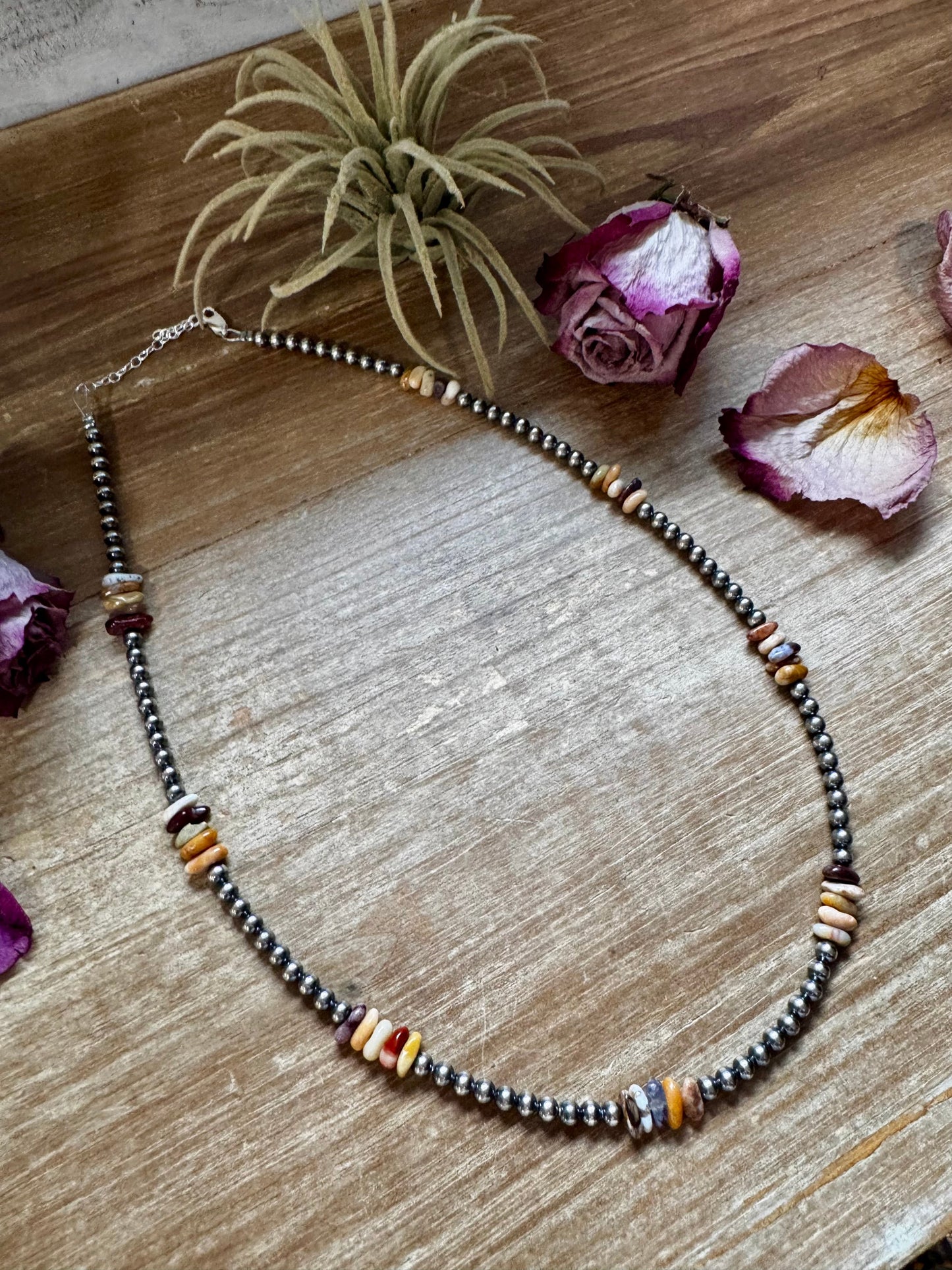 Nevada Opal Nugget Necklace – Sterling Silver Pearls – Handmade by The Bijoux FAB – 19"