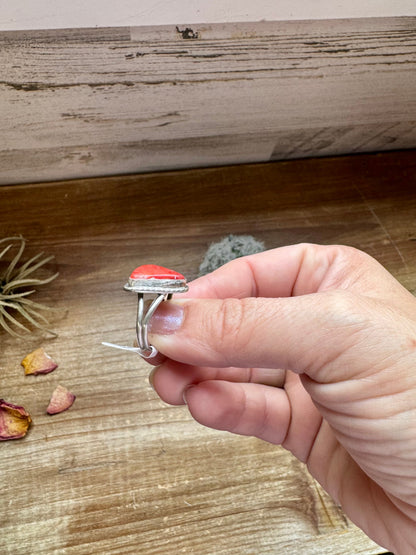 Ring - Size 8  -Red Spiny & Sterling Silver