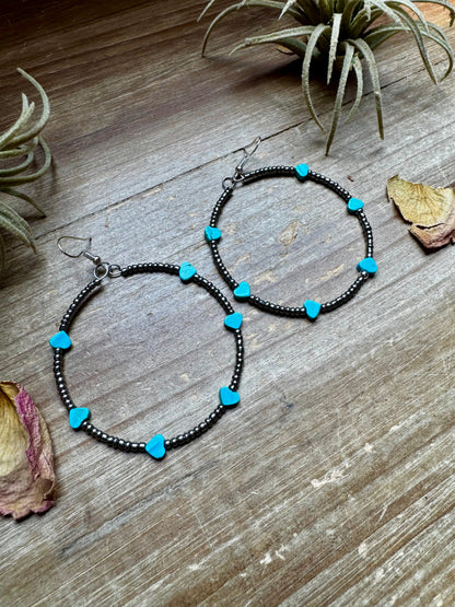 Turquoise Verasite heart hoops