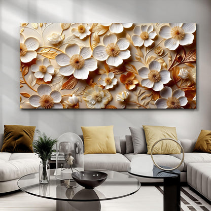 White And Golden Blooms Impasto Wall Art