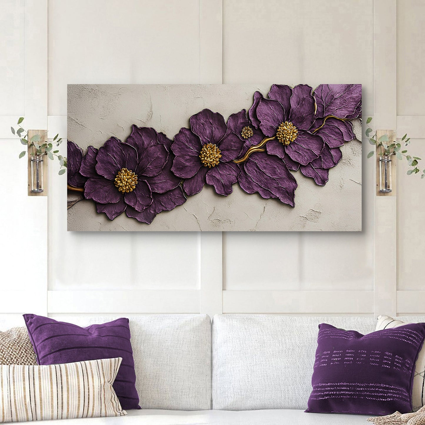 Purple Flower Plaster Wall Art