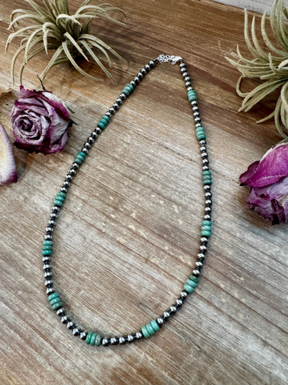 Green Turquoise & Sterling Silver Pearl Necklace – 5mm – Handmade by The Bijoux FAB – 19"