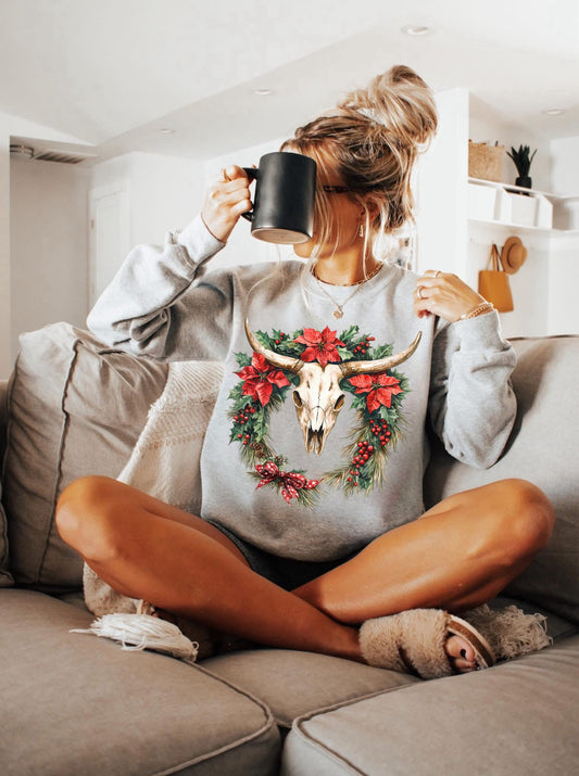 Christmas Longhorn Skull Wreath