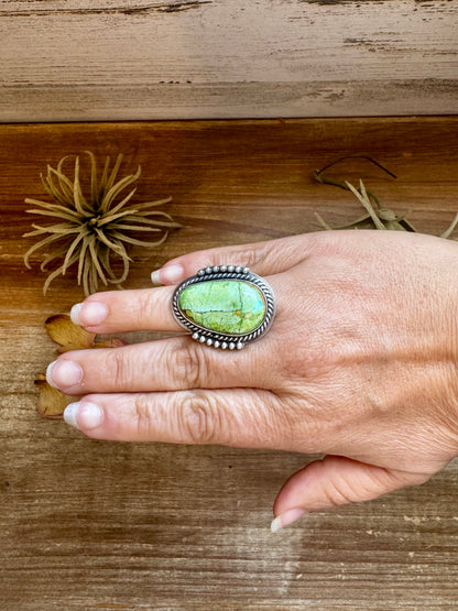Adjustable Green Turquoise Ring – Sterling Silver – One of a Kind – Made in USA