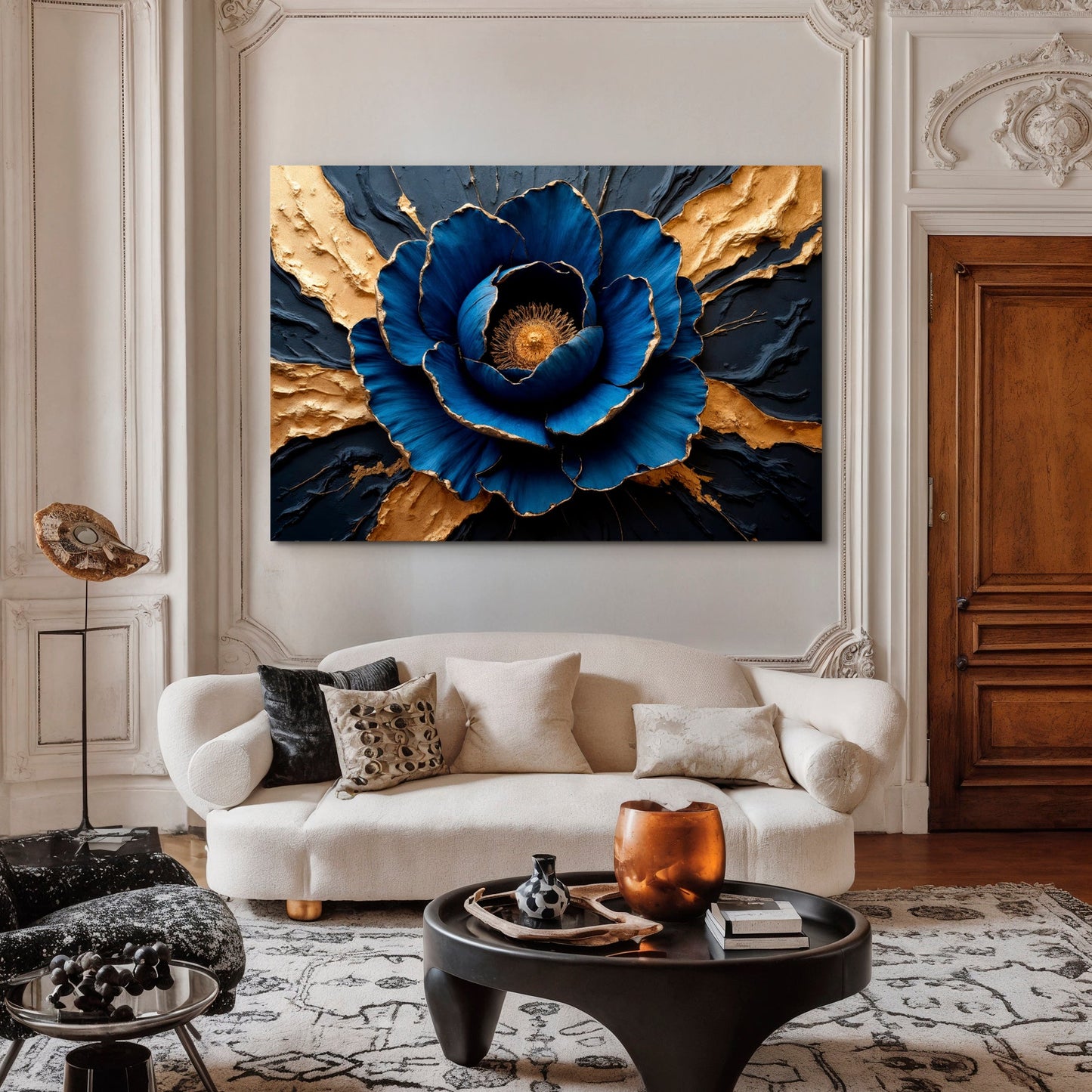 Sapphire Bloom Impasto Wall Art
