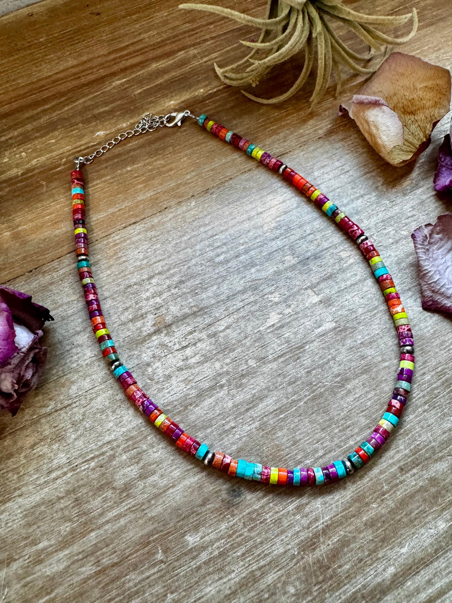 Magnesite Heishi Choker – Sterling Silver Pearls