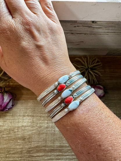 White Buffalo or Red Spiny Cuff Bracelet – Sterling Silver