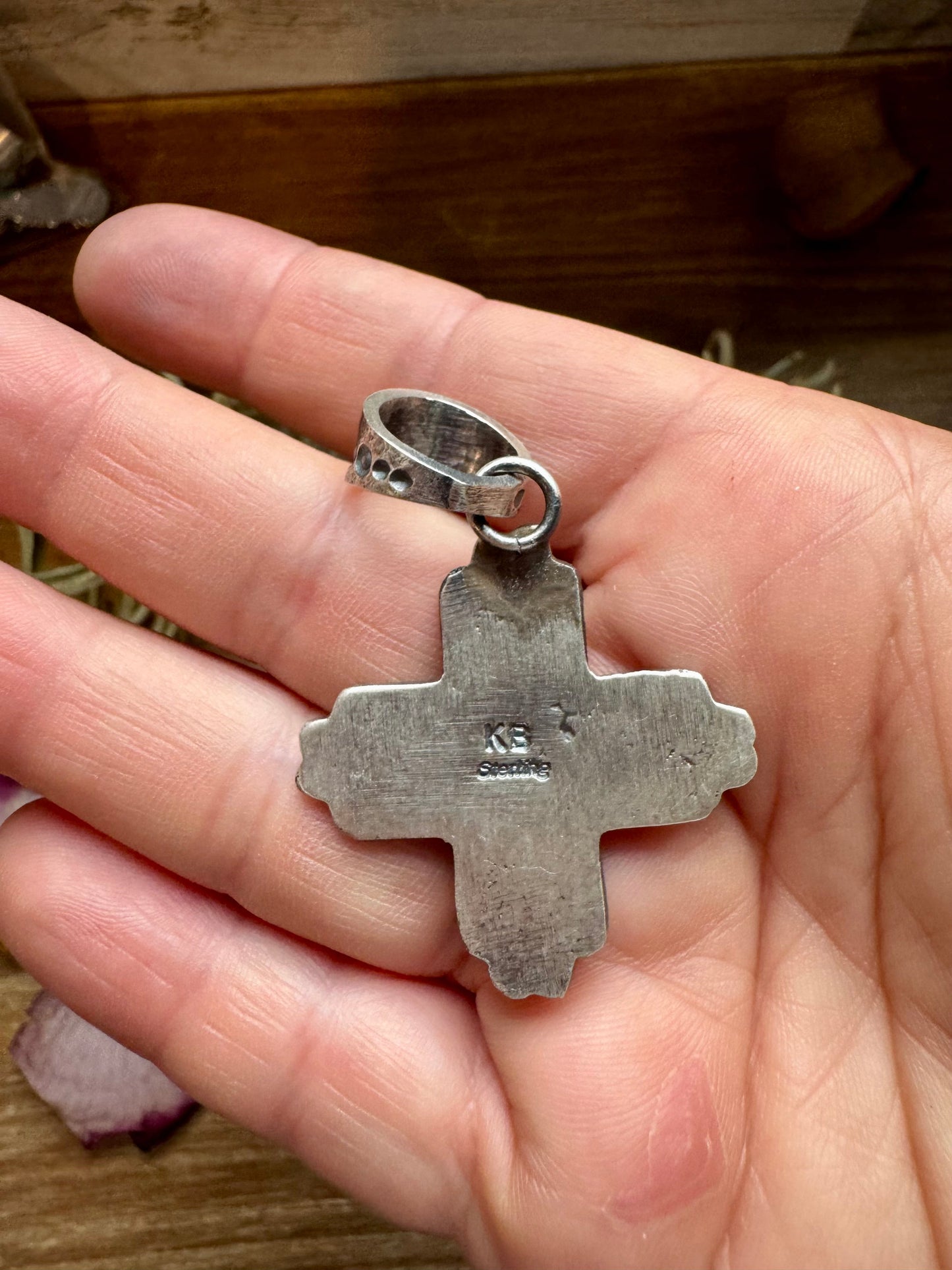 Zia Symbol Pendant with Golden Hill Turquoise – Sterling Silver – Native Made by K. Billah – Fits 8mm