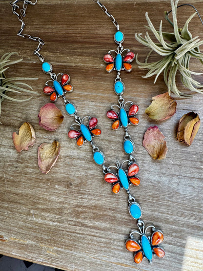 Massive Butterfly Necklace – Kingman Turquoise & Spiny Oyster – 32.5 Inch