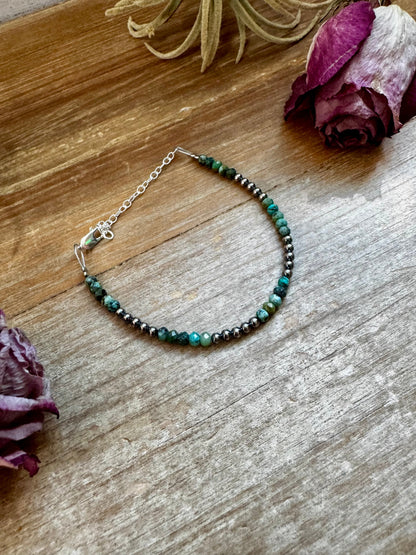 African Turquoise & Sterling Silver Pearl Bracelet – 3mm