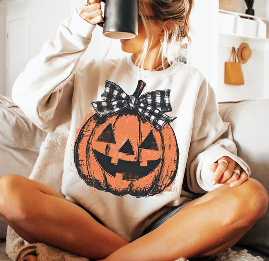 Distressed Black Buffalo Plaid Pumpkin * DTF TRANSFER ONY*