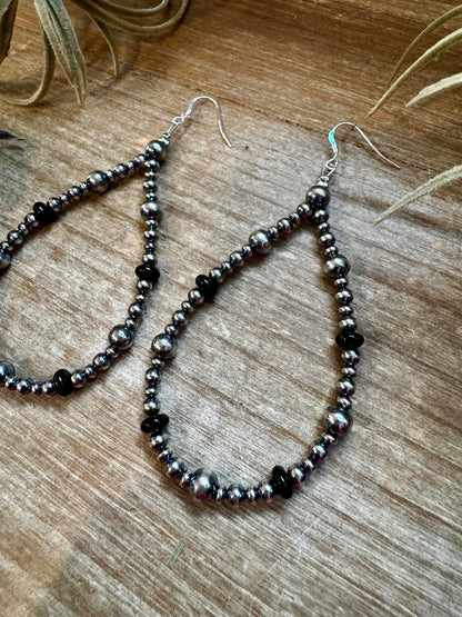 Sterling Silver Pearl & Black Onyx Teardrop Earrings