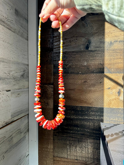 22 Inch red spiny and sterling silver pearls