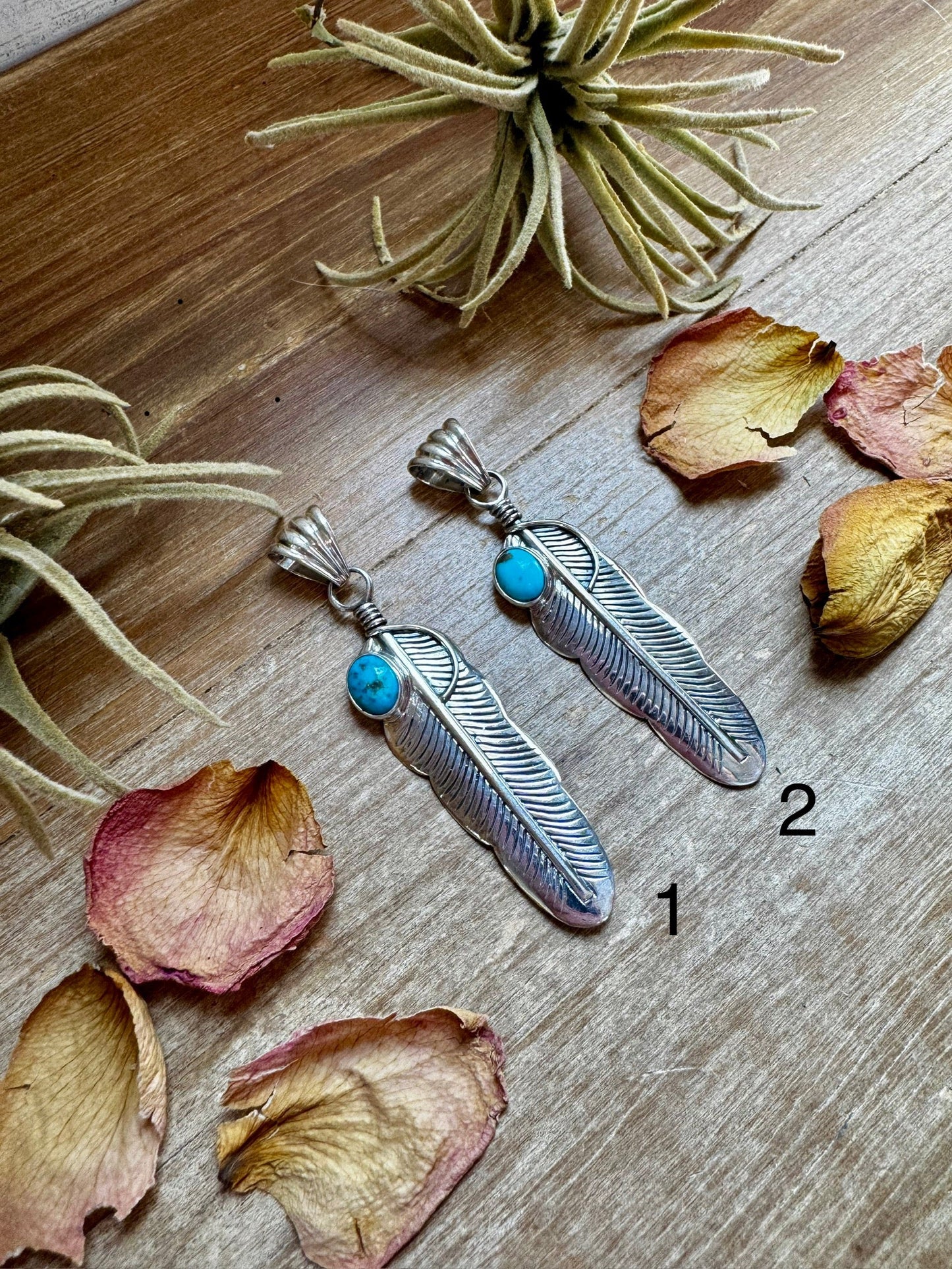 Feather Pendant – Kingman Turquoise & Sterling Silver