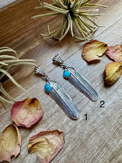 Feather Pendant – Kingman Turquoise & Sterling Silver