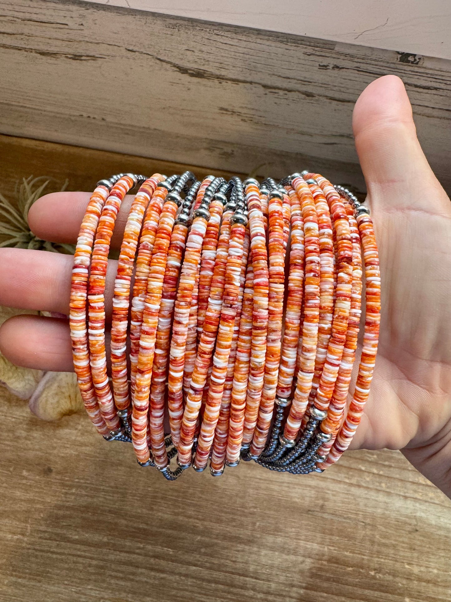 Spiny Oyster Heishi & Sterling Silver Pearl Choker