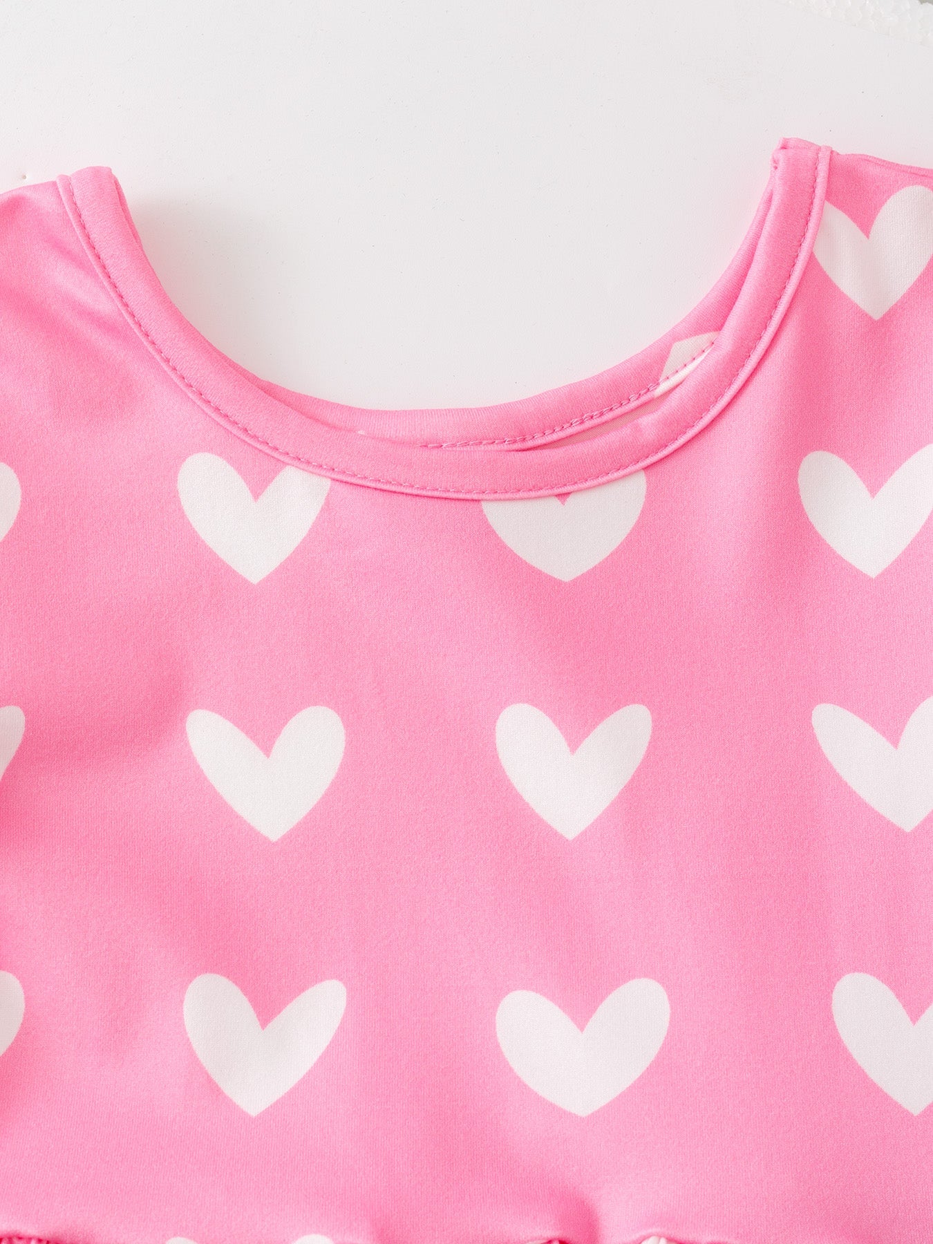 Girls Valentine’s Outfit Pink Heart Long Sleeve Dress with Pockets