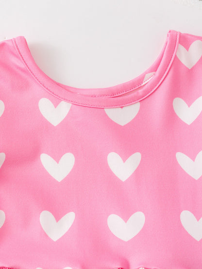Girls Valentine’s Outfit Pink Heart Long Sleeve Dress with Pockets