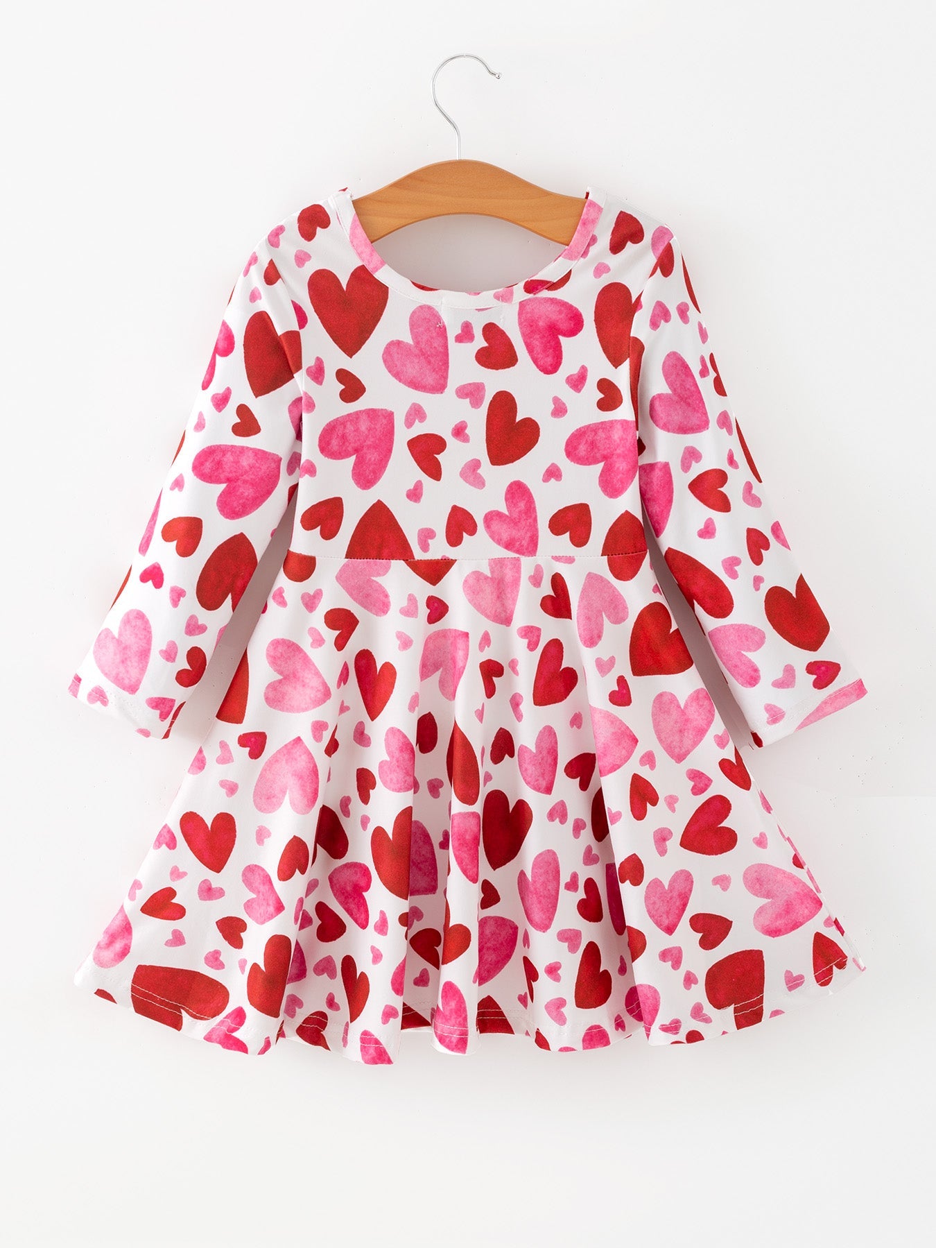 Toddler Girls Valentine Cute Pink Red Heart Print Dress